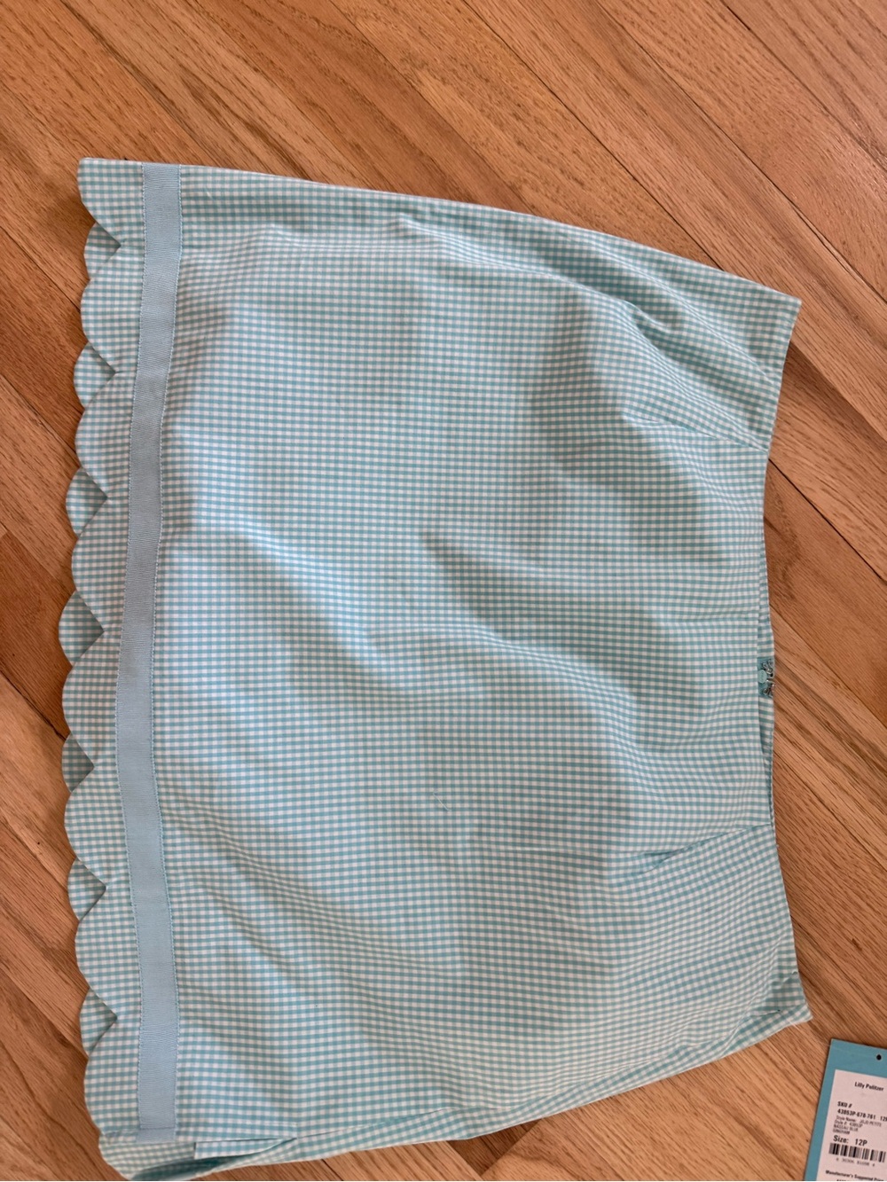 Lilly Pulitzer Light Blue Gingham Scalloped Hem Mini Skirt
